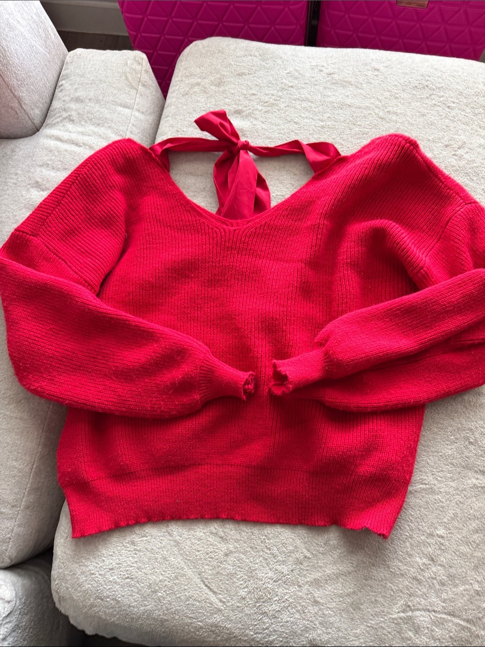 SHEIN Red V-Neck Tie-Back Knit Sweater